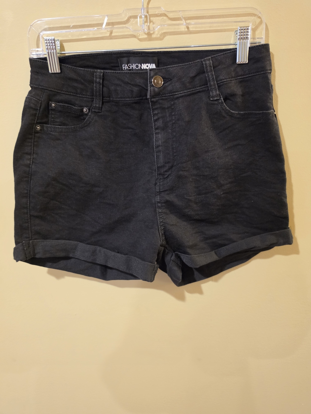Fashion Nova Black High-Rise Rolled Cuff Denim Shorts